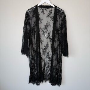 Shein | Black Lace Duster Cardigan Sheer Lace Size 3XL
